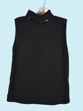 Theory 100% Silk Split Neck Top Size Petite Small Black Sleeveless Blouse City